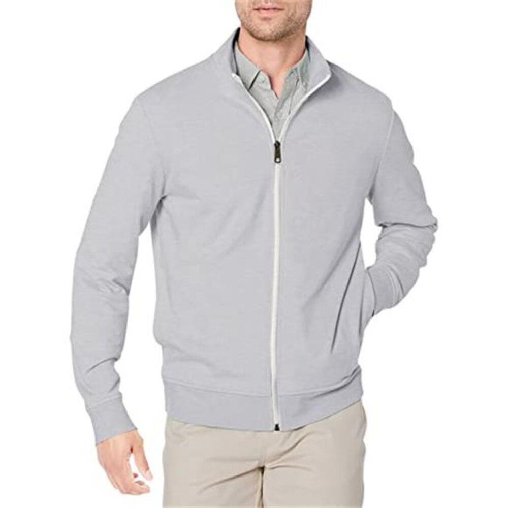 Mens French Terry Full Zip Sweatshirt Mock Neck Lightweight